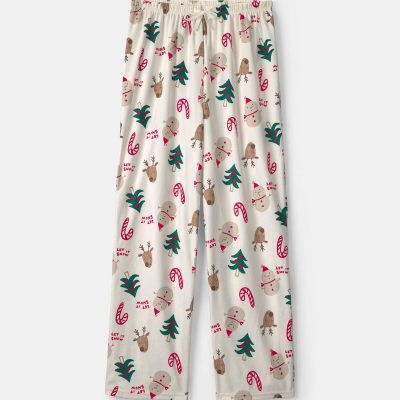 Adult Christmas Icon Fleece Loose Fit Pajama Bottoms - Cream