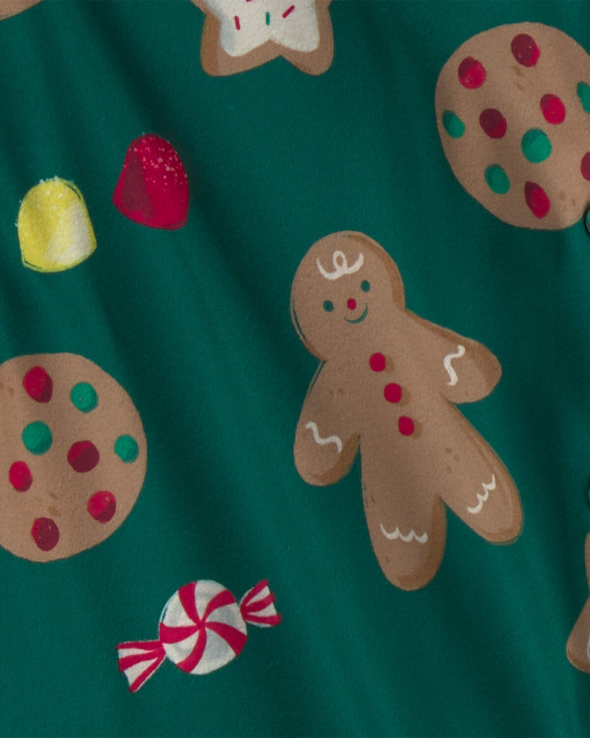 Adult 2-Piece Christmas Gingerbread Fleece Loose Fit Pajama Set - Green - Image 2
