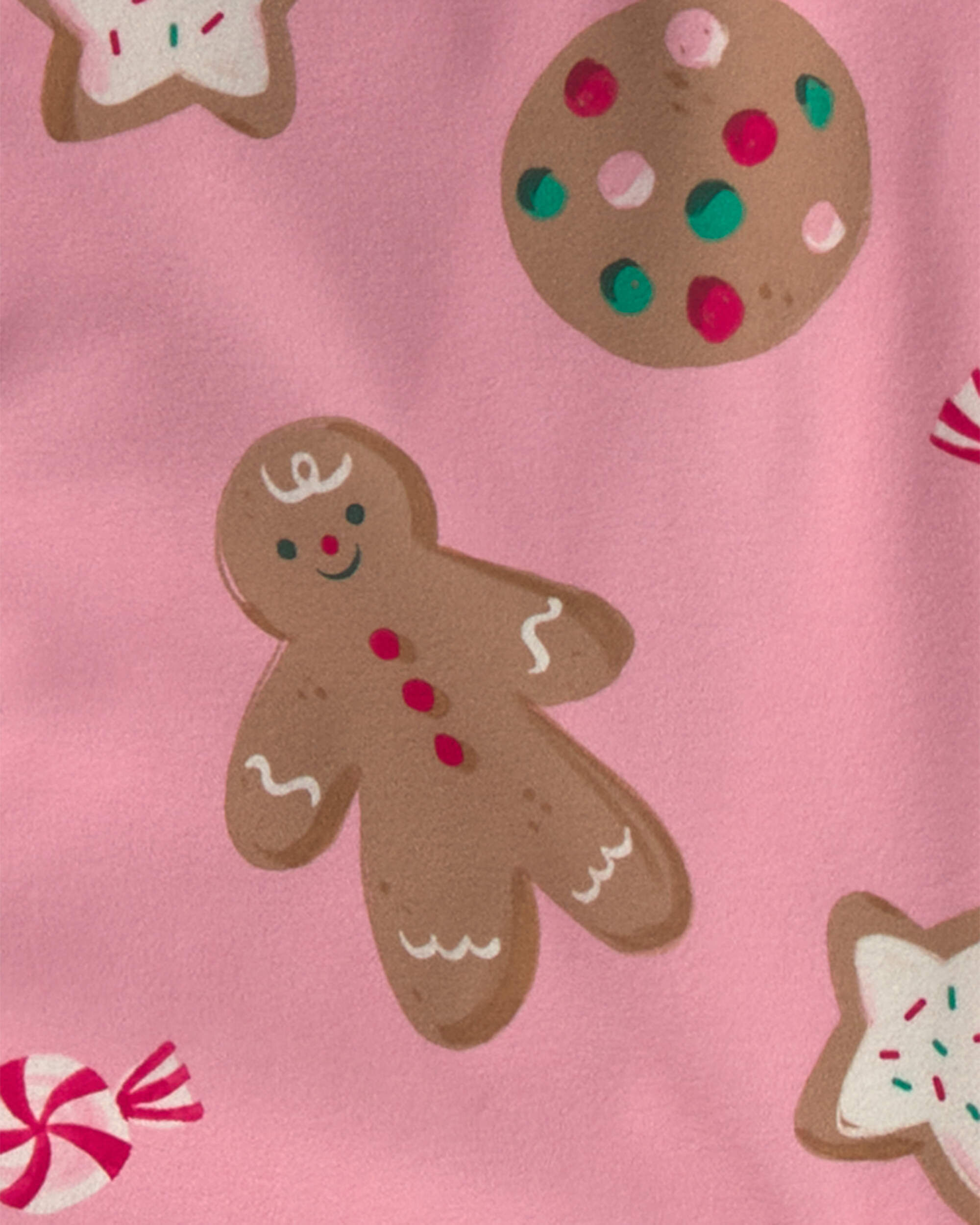 Adult 2-Piece Christmas Gingerbread Fleece Loose Fit Pajama Set - Pink - Image 3