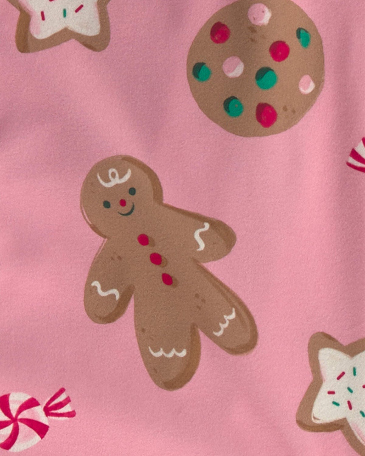 Adult 2-Piece Christmas Gingerbread Fleece Loose Fit Pajama Set - Pink - Image 2