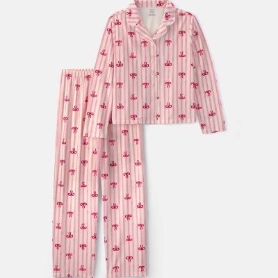 Adult Bow Print Relaxed Fit 2-Piece Pajama Set - Pink