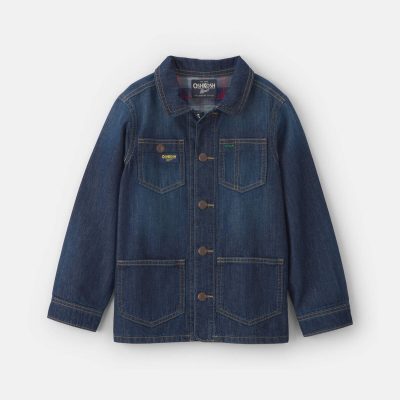 Boys Plaid Denim Jacket - Dark Wash