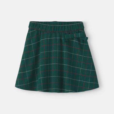 Girls Bow Plaid Skort - Green