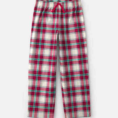 Kids Christmas Plaid Fleece Loose Fit Pajama Bottoms - Red/Green