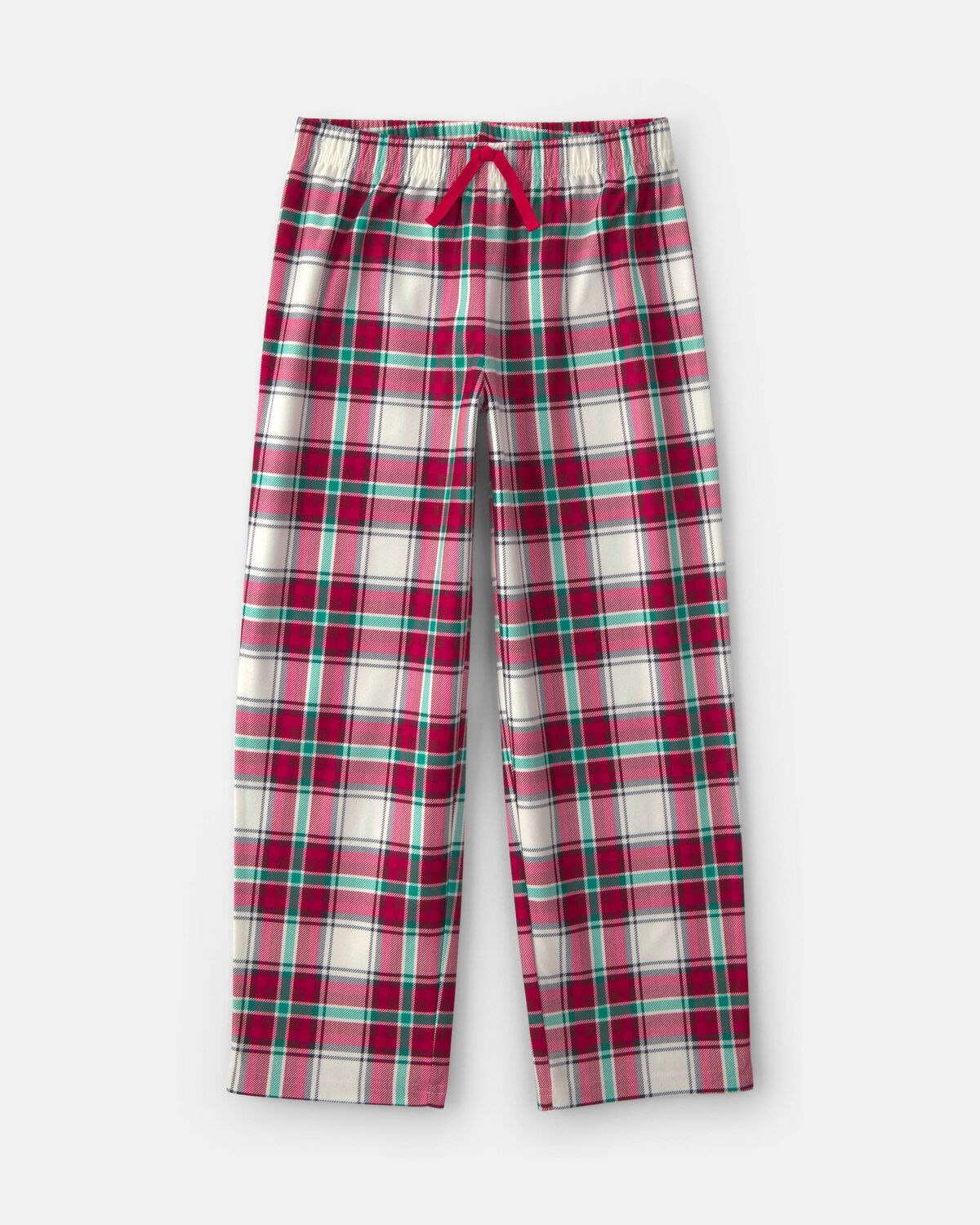Kids Christmas Plaid Fleece Loose Fit Pajama Bottoms - Red/Green