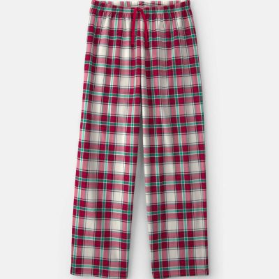 Adult Christmas Plaid Fleece Loose Fit Pajama Bottoms - Red/Green
