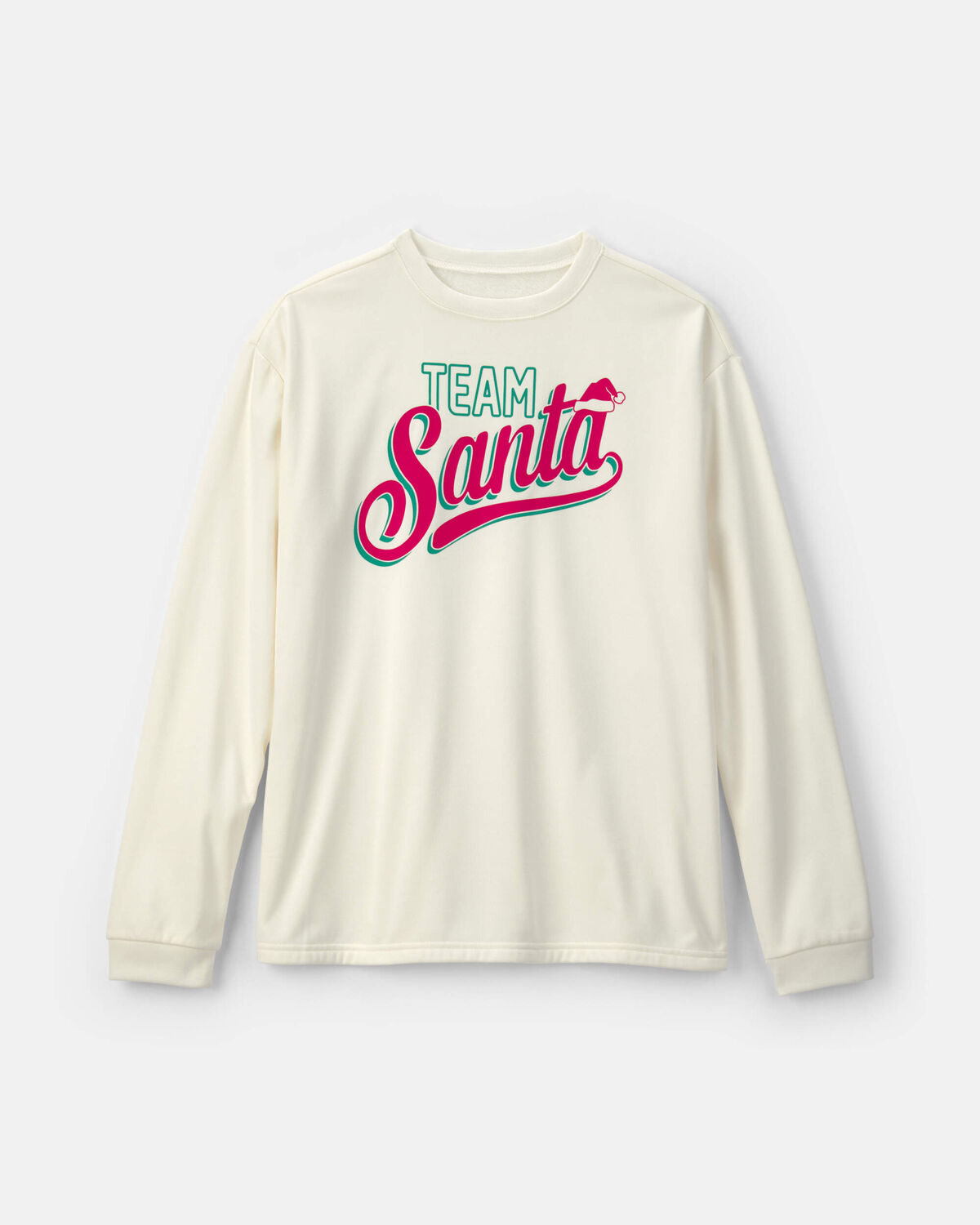 Adult 'Team Santa' Christmas Fleece Loose Fit Pajama Top - Cream