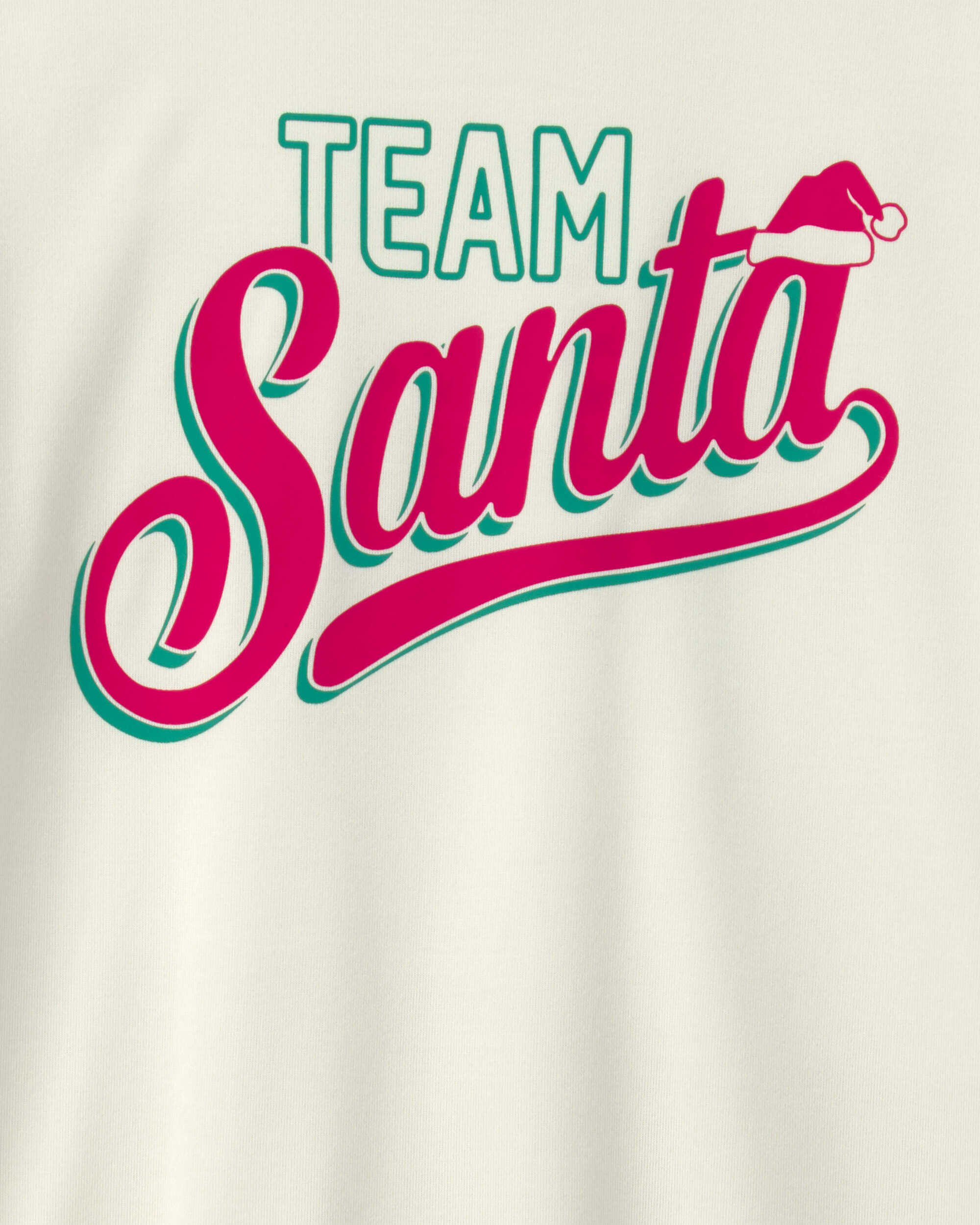 Adult 'Team Santa' Christmas Fleece Loose Fit Pajama Top - Cream - Image 3