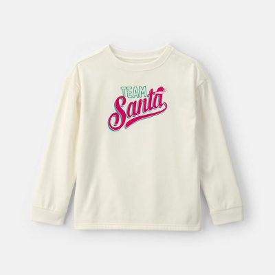 Kids 'Team Santa' Christmas Fleece Loose Fit Pajama Top - Cream
