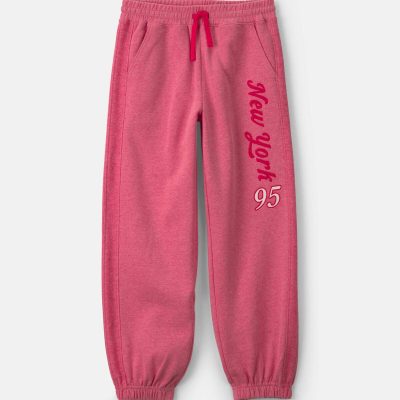 Girls 'New York' French Terry Joggers - Pink/Red