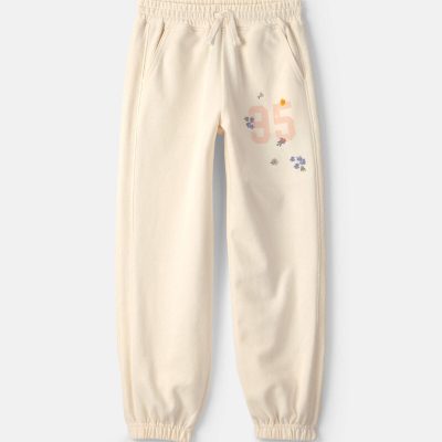 Girls '95' Floral French Terry Joggers - Cream