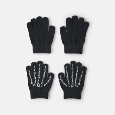 Boys 2-Pack Skeleton Halloween Winter Gloves - Black