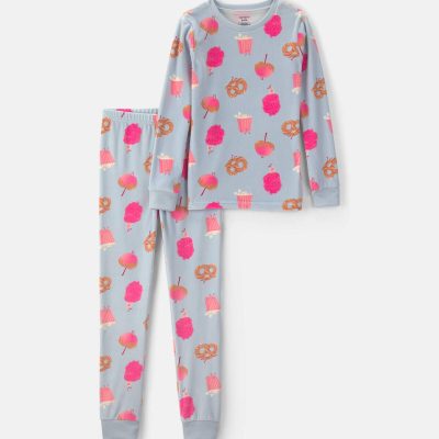 Girls 2-Piece Festival Treats DreamPlush Snug Fit Pajama Set - Blue