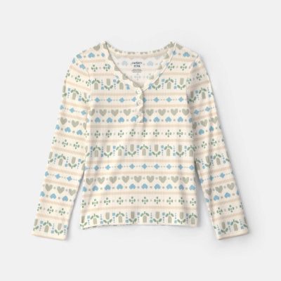 Girls Heart Heart Long-Sleeve Top - Blue/Green