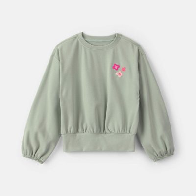 Girls Flower Long-Sleeve Top - Green