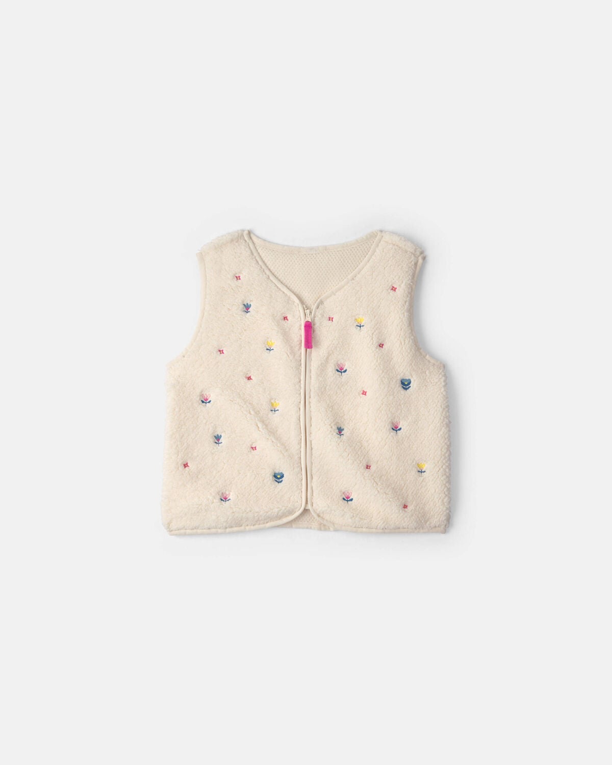 Girls Floral Teddy Fleece Vest - Cream