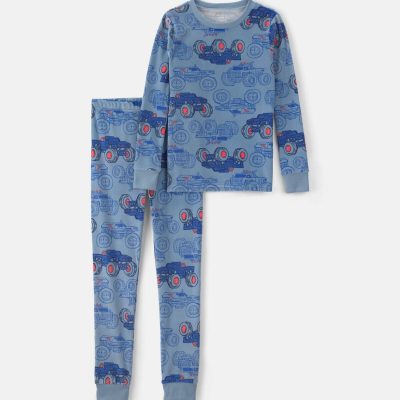 Boys 2-Piece Monster Truck Dream Plush Snug Fit Pajama Set - Blue