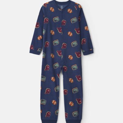 Boys 1-Piece Varsity Fleece Loose Fit Pajama - Navy Blue