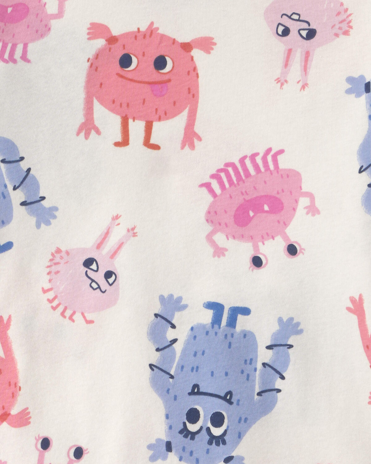 Girls 4-Piece Monster 100% Cotton Snug Fit Pajama Set - Blue/Cream - Image 4