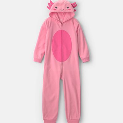 Girls 1-Piece Axolotl Halloween Fleece Pajama Costume - Pink