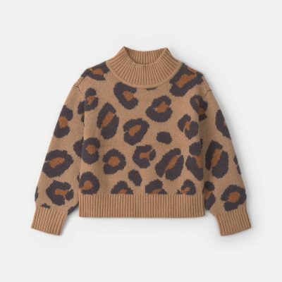 Girls Leopard Sweater - Brown/Black