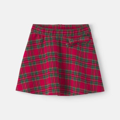 Girls Bow Plaid Skort - Red