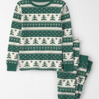 Kids 2-Piece Fair Isle Waffle Knit Pajamas Made with Organic Cotton