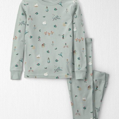 Kids 2-Piece Organic Cotton Pajamas in 12 Days of Christmas Print
