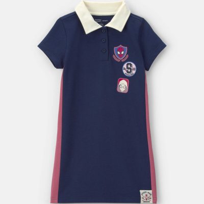 Girls ©Marvel Spider-Man French Terry Polo Dress - Navy Blue