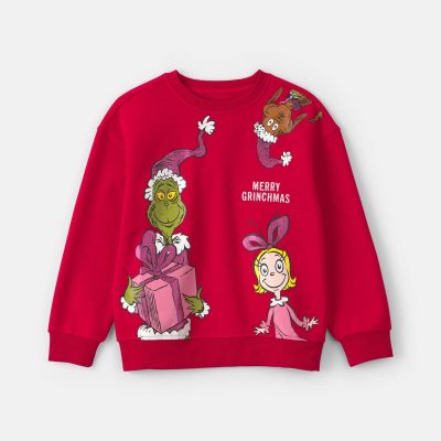 Girls Dr. Seuss™ The Grinch Christmas Fleece Pullover Sweatshirt - Red