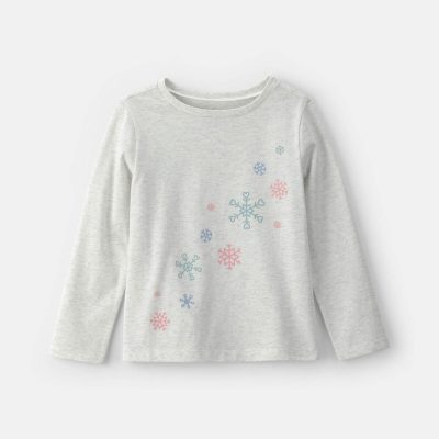 Girls Snowflake Long-Sleeve Graphic Tee - Grey