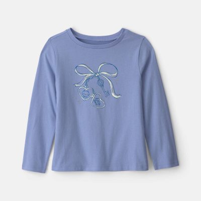 Girls Bow Keychain Long-Sleeve Graphic Tee - Purple