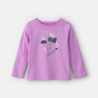 Girls 'Work of Heart' Paintbrush Long-Sleeve Graphic Tee - Purple