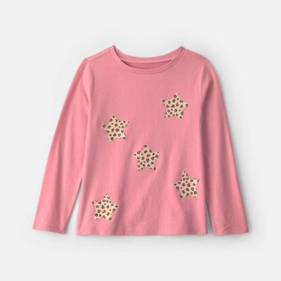 Girls Cheetah Star Long-Sleeve Graphic Tee - Pink