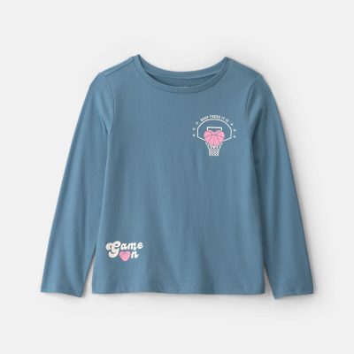 Girls Basketball Long-Sleeve Graphic Tee - Teal