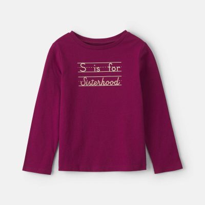 Girls 'Sisterhood' Long-Sleeve Graphic Tee - Burgundy