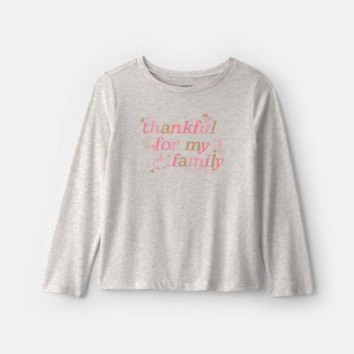 Girls 'Thankful' Long-Sleeve Graphic Tee - Grey