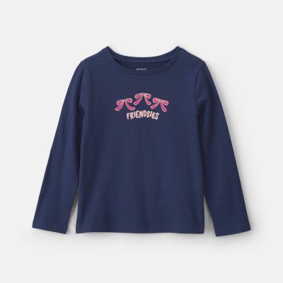 Girls 'Friendsies' Long-Sleeve Graphic Tee - Navy Blue