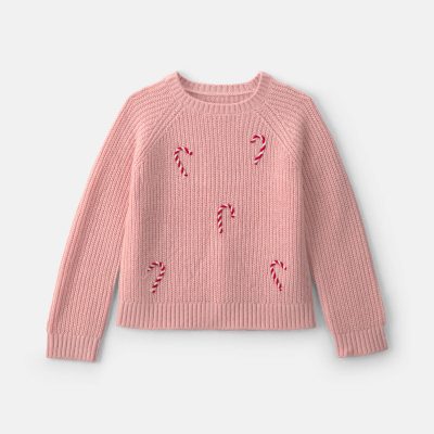 Girls Candy Cane Sweater - Pink