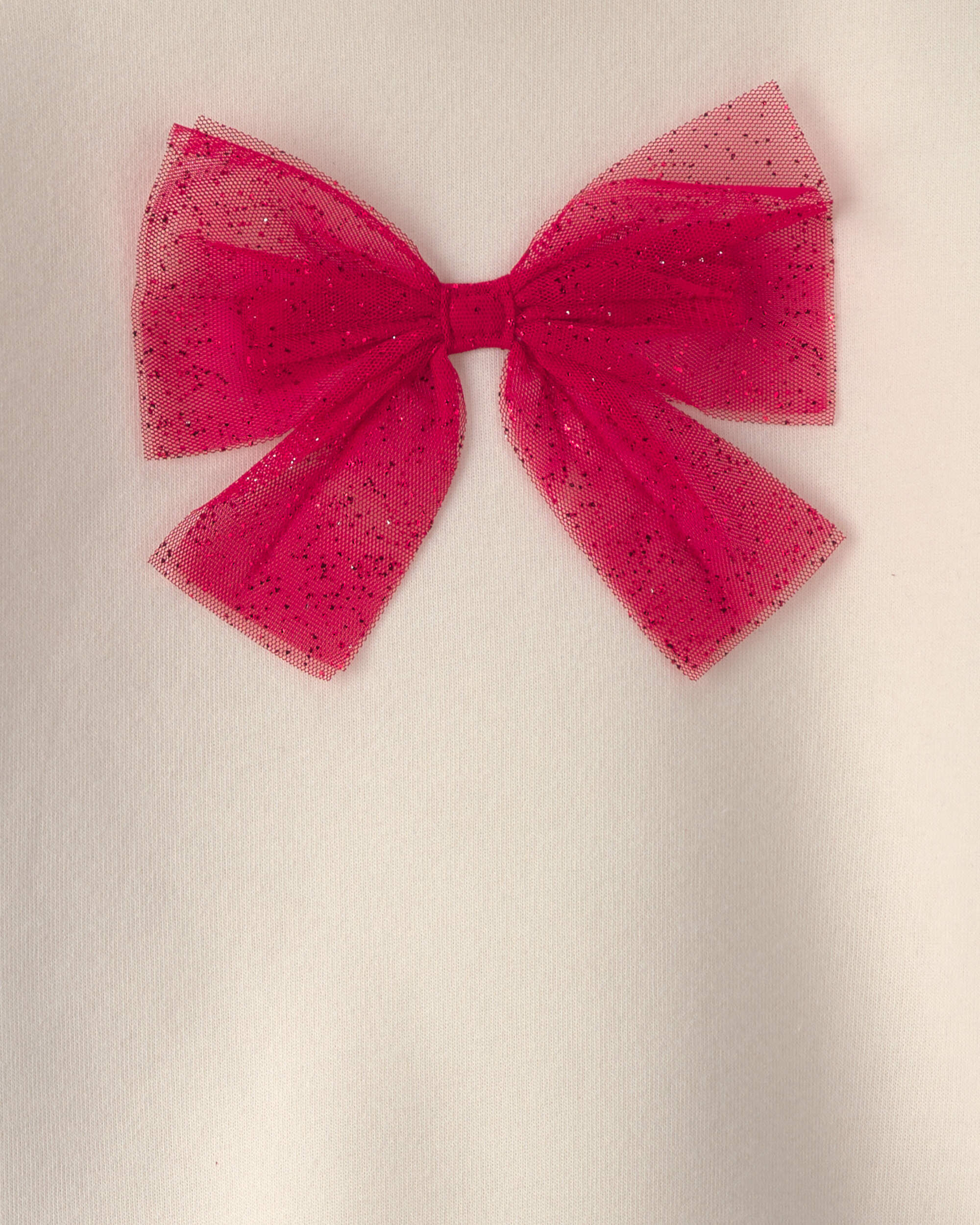 Girls Tulle Bow Fleece Long-Sleeve Top & Skort Set - Cream/Red - Image 6