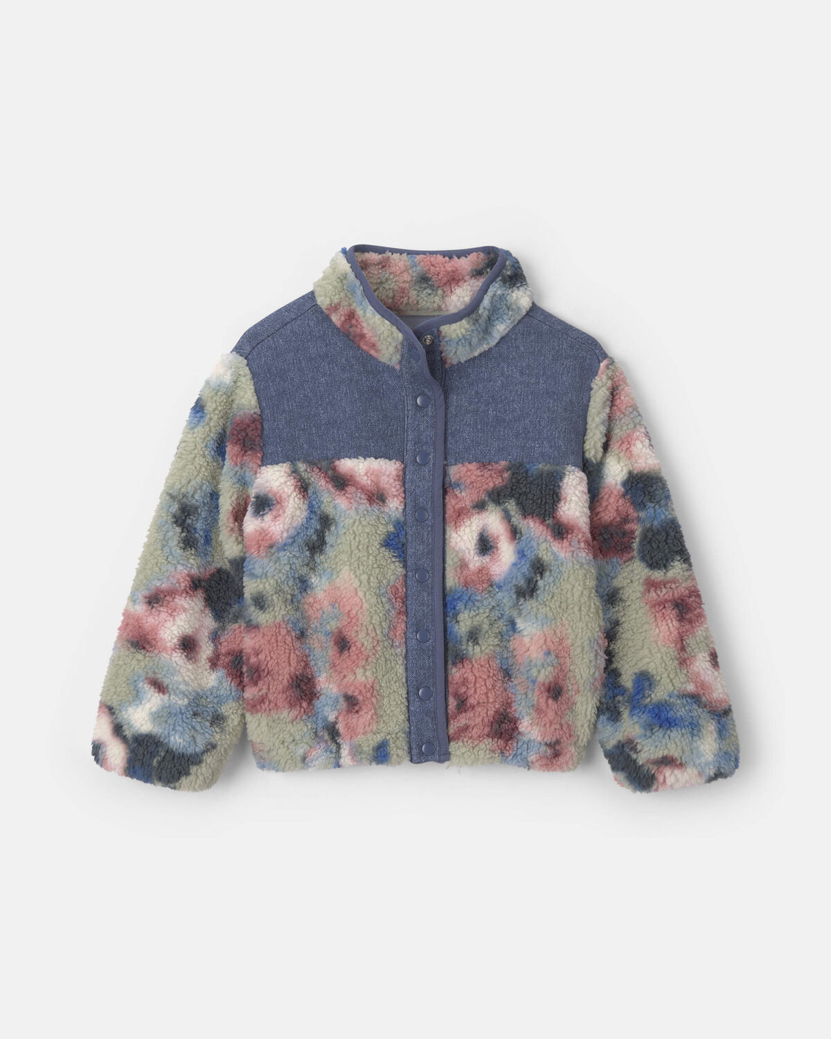 Girls Floral Teddy Fleece Jacket - Blue