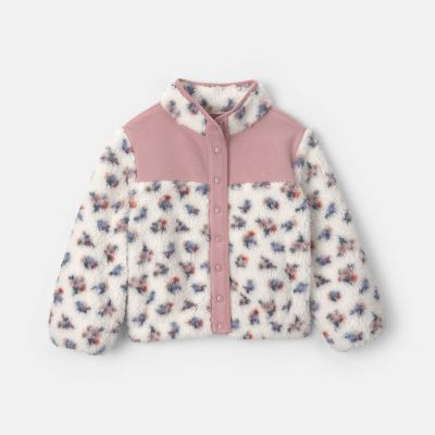 Girls Floral Fleece Jacket - Pink/White