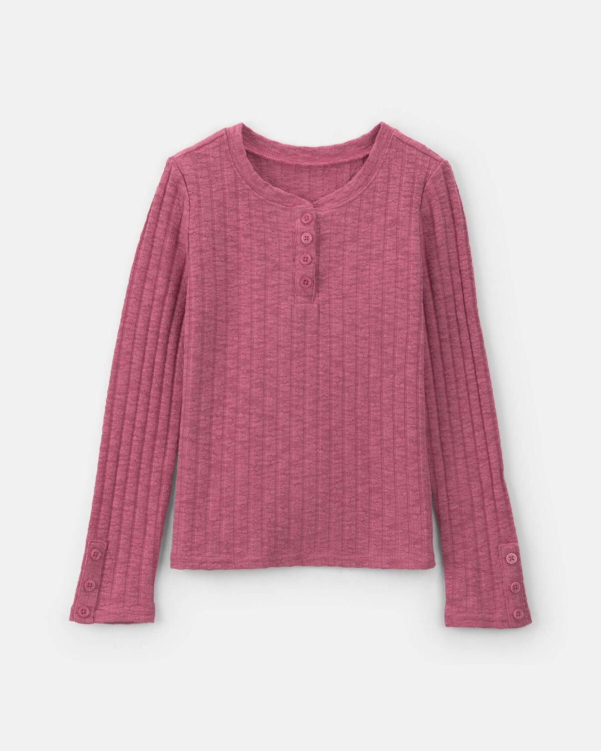 Girls Ribbed Long-Sleeve Henley Top - Pink