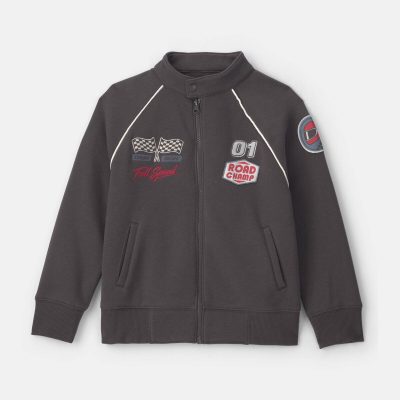 Boys Race Car Fleece Zip-Up Racing Jacket - Black