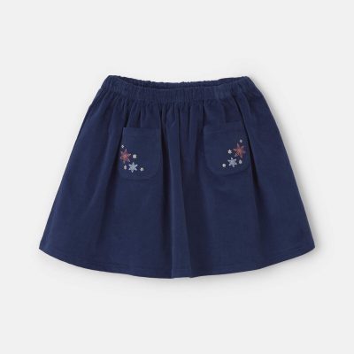 Girls Flower Corduroy Skirt - Navy Blue