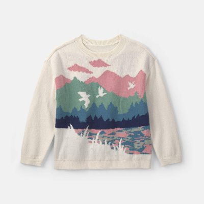 Girls Duck Landscape Sweater - Cream/Green
