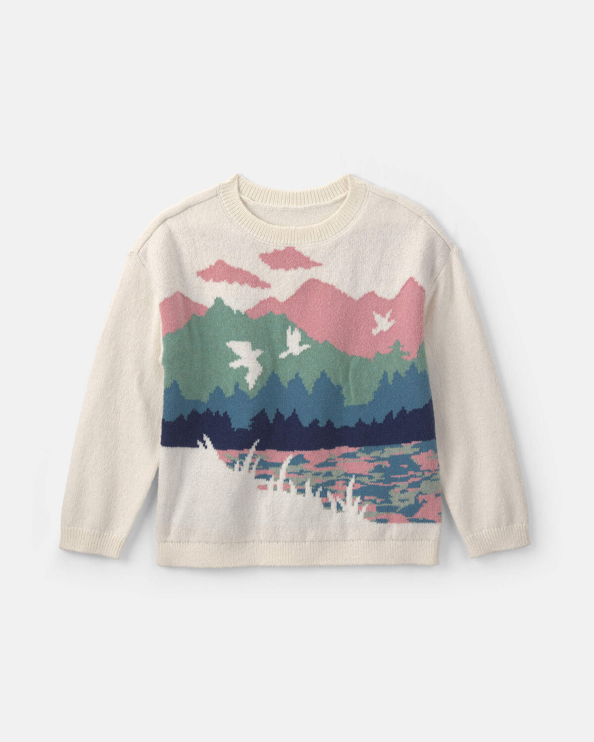Girls Duck Landscape Sweater - Cream/Green