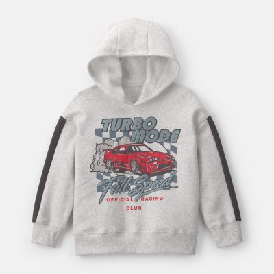 Boys 'Turbo Mode' Car Checkered Flag Fleece Hoodie - Grey