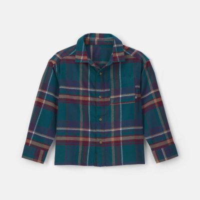 Boys Plaid Flannel Button-Down Shirt - Green/Blue/Brown