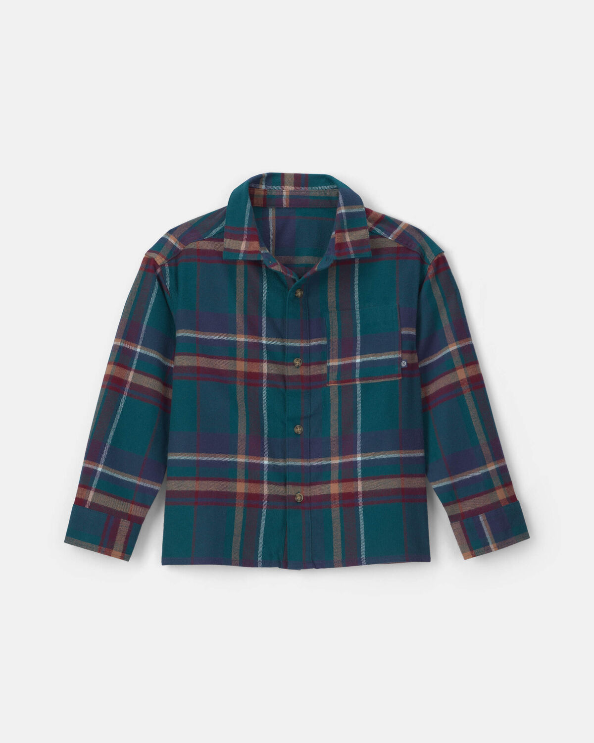 Boys Plaid Flannel Button-Down Shirt - Green/Blue/Brown